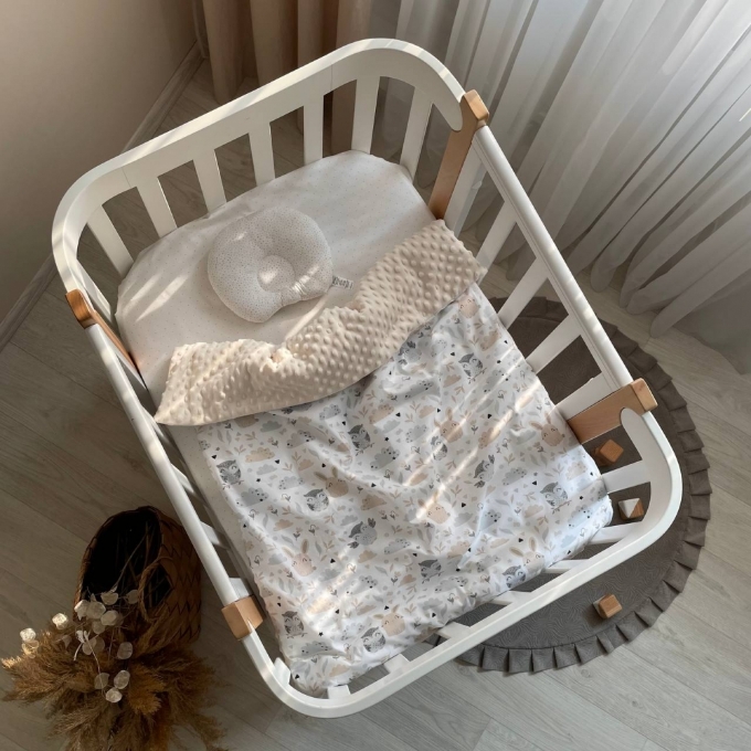 Paturica bebe Bufnite din bumbac si tesatura minky cu pilota (3)